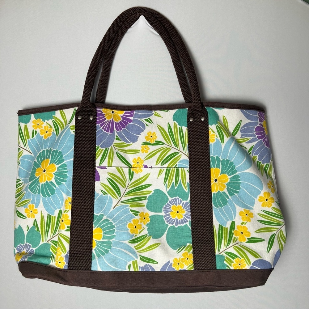 Pottery Barn Teen Multicolor Floral Fabric Tote Bag Pockets Farmers Market Bag - Picture 3 of 10